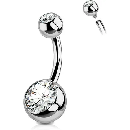 OUFER 8mm Titanium Belly Button Rings Internally Threaded Navel Piercing Jewelry Round CZ Belly Ring for Women