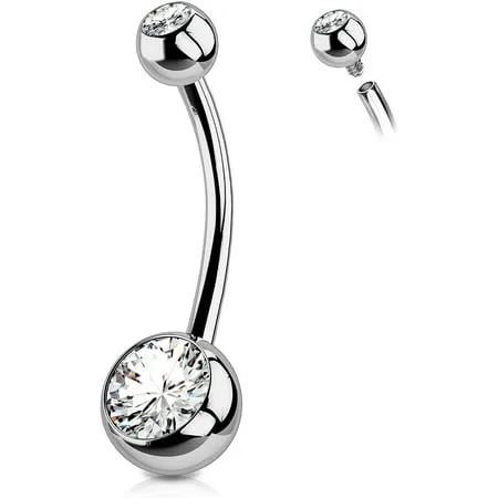 OUFER Titanium Belly Button Rings, Long Belly Piercing Jewelry, Clear CZ Belly Rings, Internally Thread Navel Piercing Jewelry For Women Men