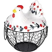 Chicken Design Ceramic Egg Storage Basket Iron Basket Holds 20-25 Eggs, Egg Holder, Organizer Case, Container Egg Basket HolderChicken Design Ceramic Egg Storage Basket Iron Basket Holds 20-25 Eggs, Egg Holder, Organizer Case, Container Egg Basket Holder