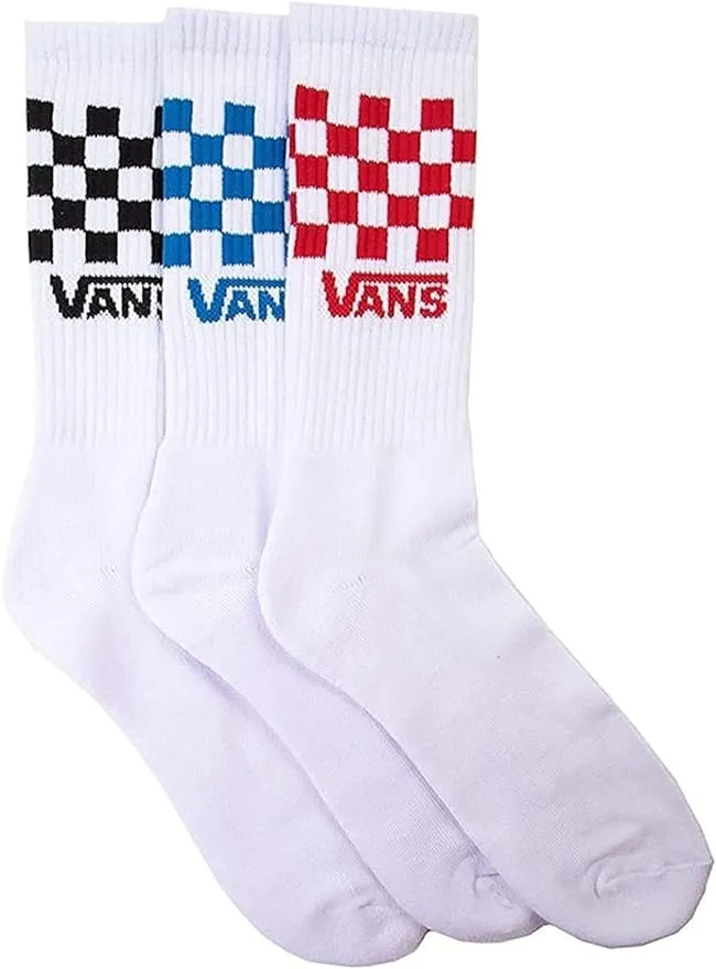 Vans Off The Wall Crew Socks 3 Pack Youth Size 1 - 6 Red Blue Black Checkered?