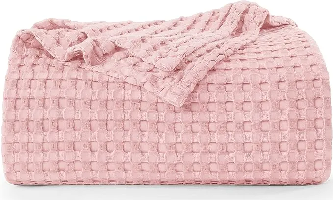 Utopia Bedding Cotton Waffle Blanket 300 GSM (Pink - 90x108 inches) Soft Lightweight Breathable Bed Blanket King Size Layering A