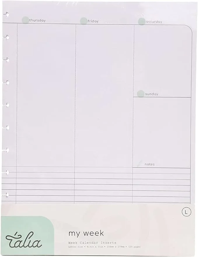 Talia Discbound Notebook Refills (Letter (8.5in x 11in), Weekly Undated Layout)