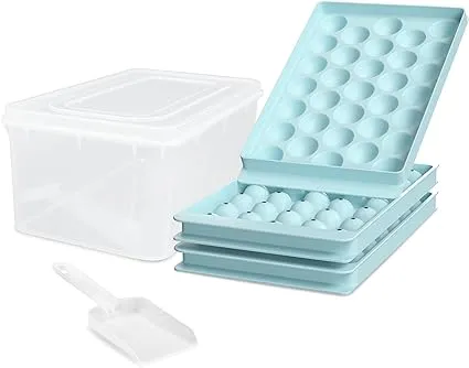 Round Ice Cube Trays For Freezer With Cover &amp; Bin Small Circle Ice Ball Maker Mo