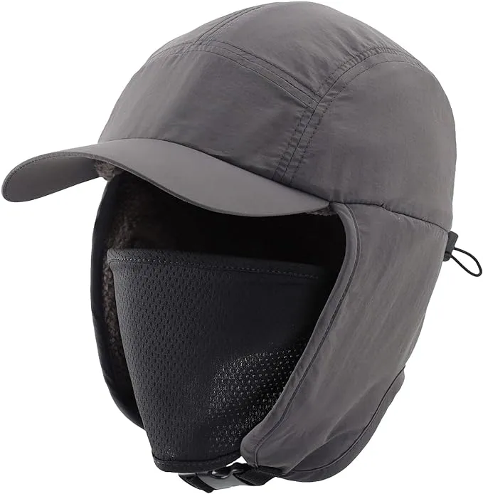 Home Prefer Waterproof Mens Winter Hat Fleece Lined Earflaps Visor Hat Face Cove