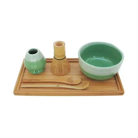 BambooMN Brand - Matcha Bowl Set (Includes Bowl, Rest,Tea Whisk, Chasaku, Tea Spoon & Tray) 1 Set Mint Green