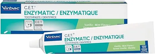 Virbac CET Enzymatic Toothpaste, Eliminates Bad Breath by Removing Plaque and Tartar Buildup, Best Pet Dental Care Toothpaste, Vanilla Mint Flavor, 2.5 Oz Tube