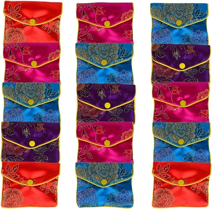 15 Pcs Jewelry Silk Purse Pouch Brocade Gift Bags Mix Colors