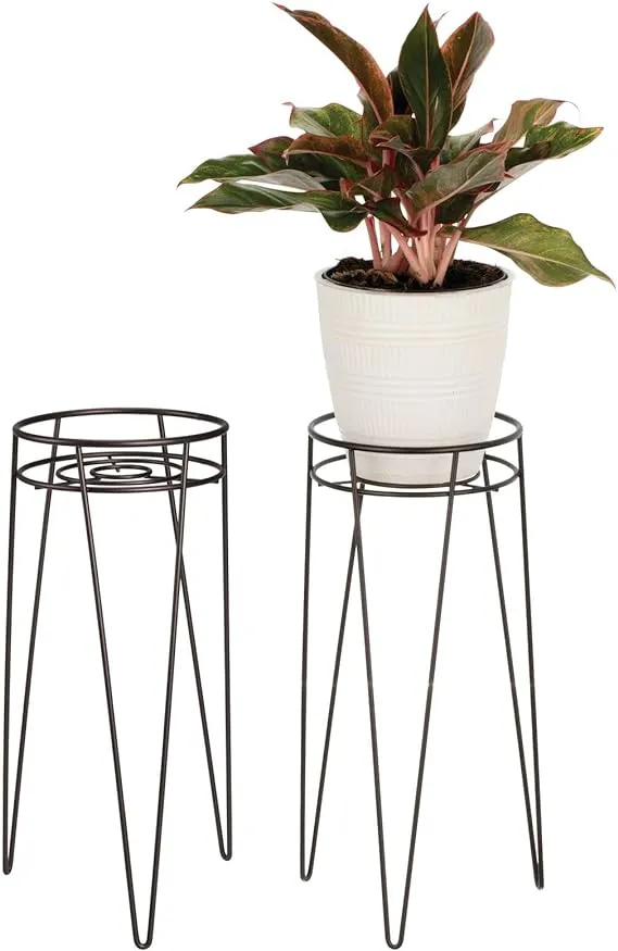 mDesign Steel Modern 17" Plant Stand Holder - Hairpin Legs - 2 Pack - Black