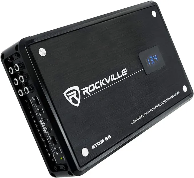 Rockville ATOM 8W 3500W 8-Channel Marine/Boat Amplifier with Bluetooth, White, IPX6, Class D, Includes Remote, Advanced DSP, Compact Design - Perfect for Boats, Marine Sound Systems