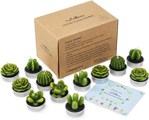 Cactus Tealight Candles,12 Pieces Handmade Delicate Succulent 12 Cactus Candles