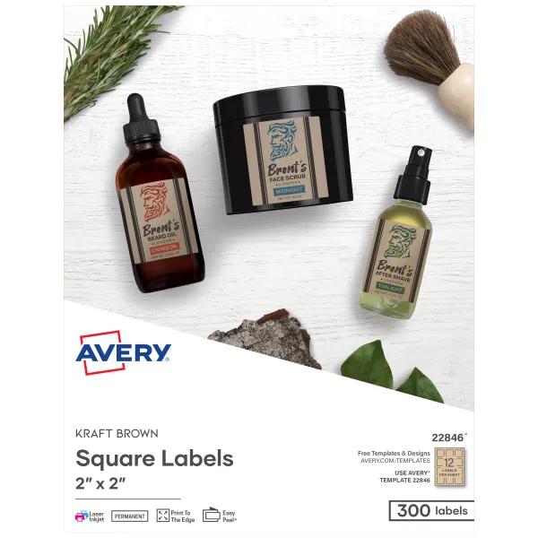 Avery Kraft Brown Print-to-the-Edge Square Labels