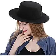 YEAJOIN Fashion Classic Black Fedora Flat Hat, Wide Brim Jazz Hats Church Derby Cap for Women and Men