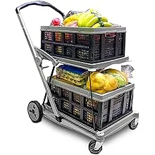 Shopping Cart Folding Utility Trolley with Included 2 Collapsible Storage Crates ...