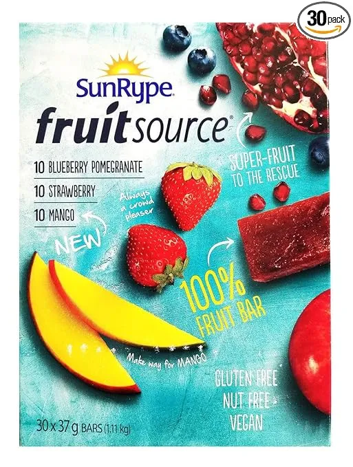 Sunrype Fruit Source - 100% Fruit Bar, 30ct x 37g bars, 3 Flavours, (Imported from Canada)