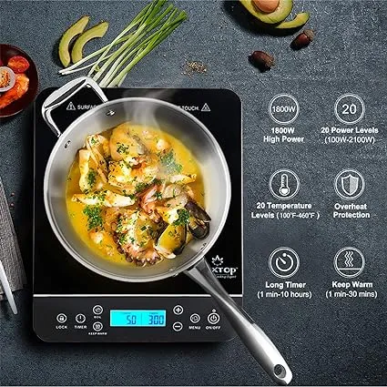 Duxtop Portable Induction Cooktop, Countertop Burner Induction Hot Plate with LCD Sensor Touch 1800 Watts, Black 9610LS BT-200DZ