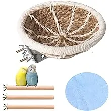 Bird Breeding Nest Parakeet Bed for Cage Parrot Hatch House Handmade Cotton Weave Hemp Rope Nesting with 3pcs Perchs for Budgie Cockatiel Conure Canary Finch Lovebird