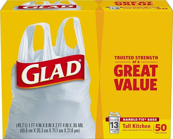 Glad Tall Handle-Tie Kitchen Trash Bags - 13 Gallon - 50 ct