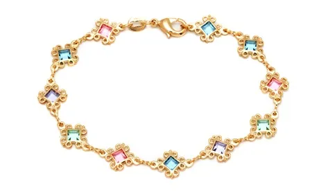 18K Gold Plated Multi Color Crystals Swirl Diamond Anklet 1 ct Crystal Crystal Princess Multi-color Gold Plated Brass