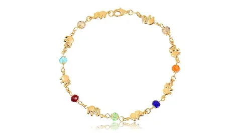 18K Gold Plated Elephant Charm Anklet 1 ct Round Crystal Crystal Multi-color Elephant Charm Gold Plated Brass