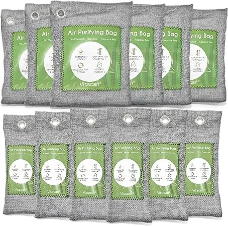 12 Pack Bamboo Charcoal Air Purifying Bag, Activated Charcoal Bags Odor Absorber, Moisture Absorber, Natural Car Air Freshener, Shoe Deodorizer, Odor Eliminators For Home, Pet, Closet (6x50g, 6x150g)