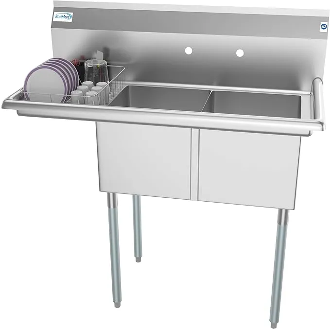 Koolmore 43 in. Two Compartment Stainless Steel Commercial Sink with Drainboard SB141611-12