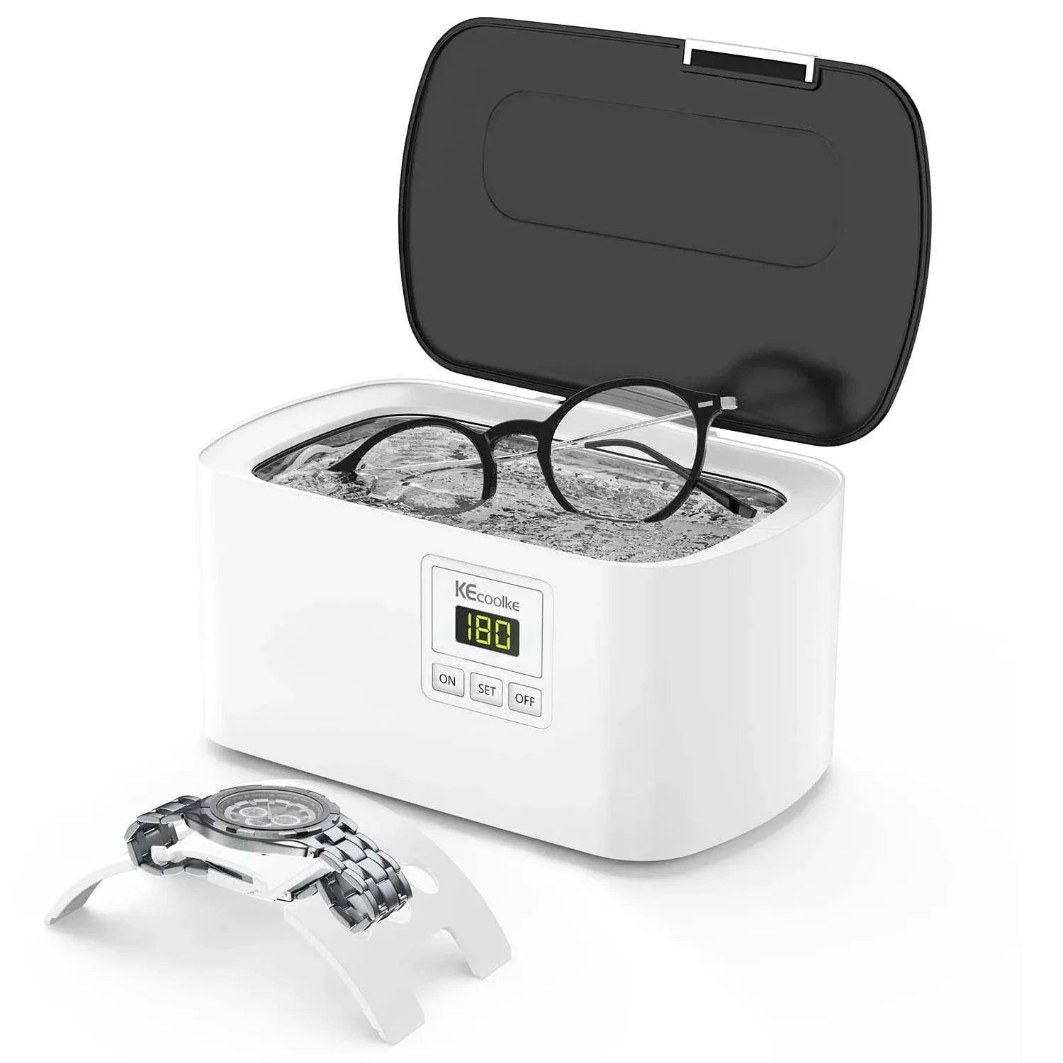 KECOOLKE Ultrasonic Jewelry Cleaner, 600ml Sonic Cleaner with Digital Timer for Eyeglasses, Rings, Coins，Silver，Denture Ultrasonic Cleaner Solution for Gifts