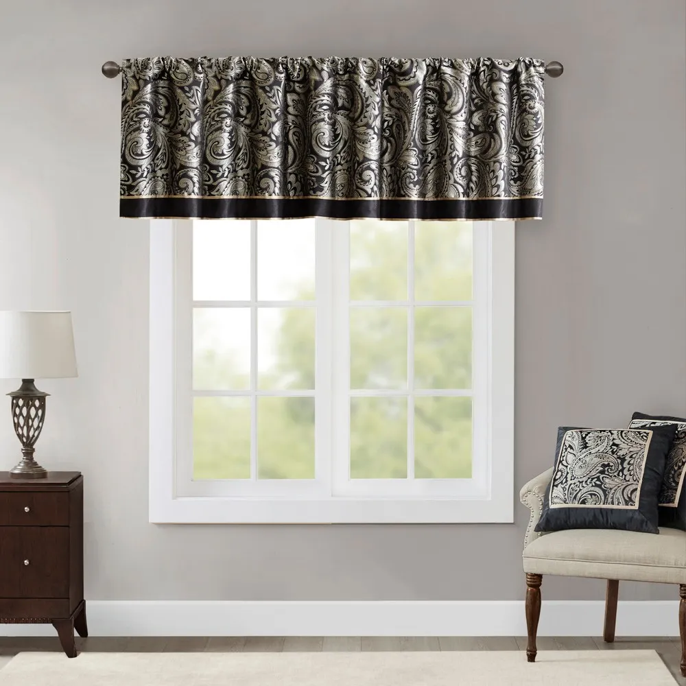 Madison Park Aubrey Jacquard Window Valance, Black