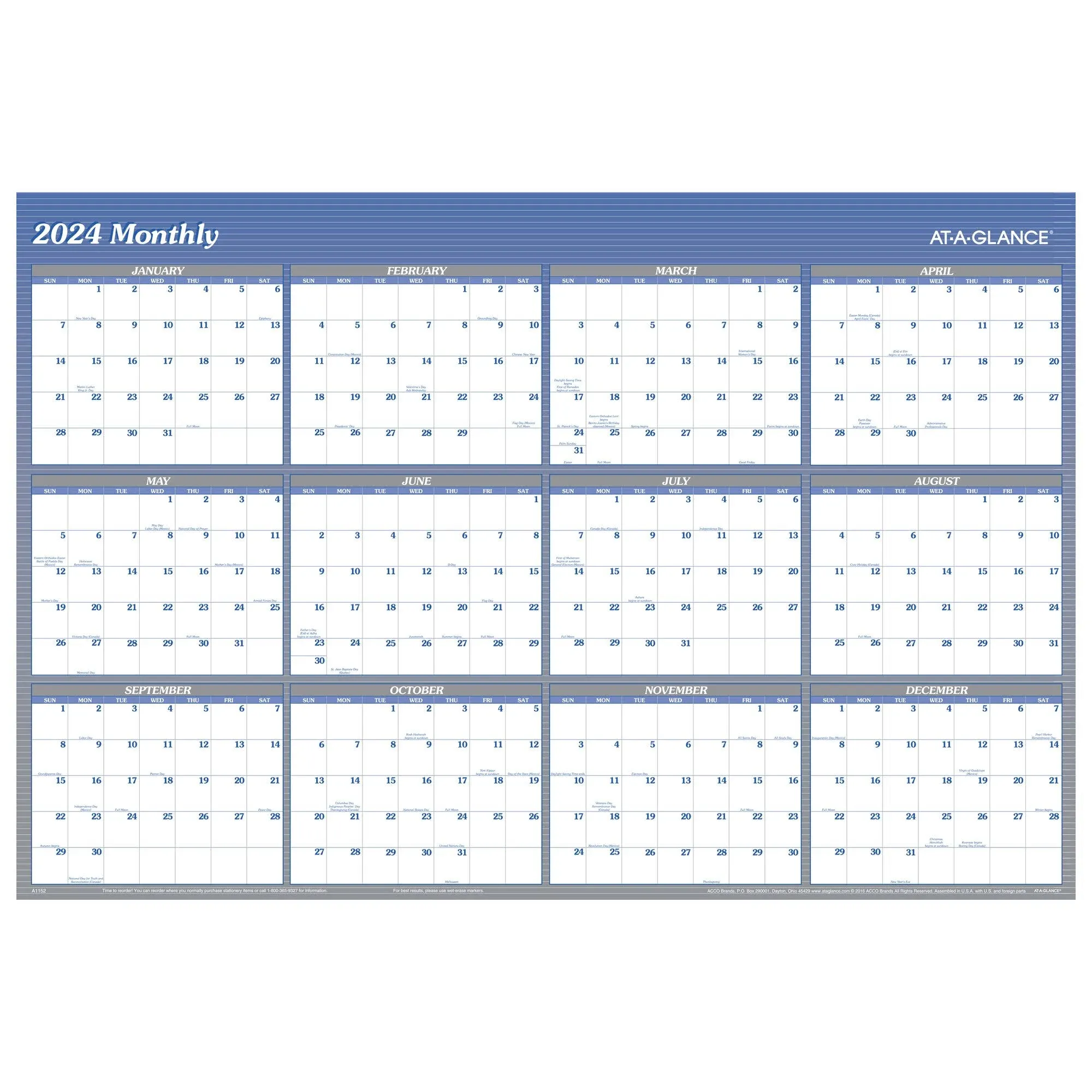 At-a-glance 2024 Vertical Horizontal Reversible Erasable Yearly Wall Calendar