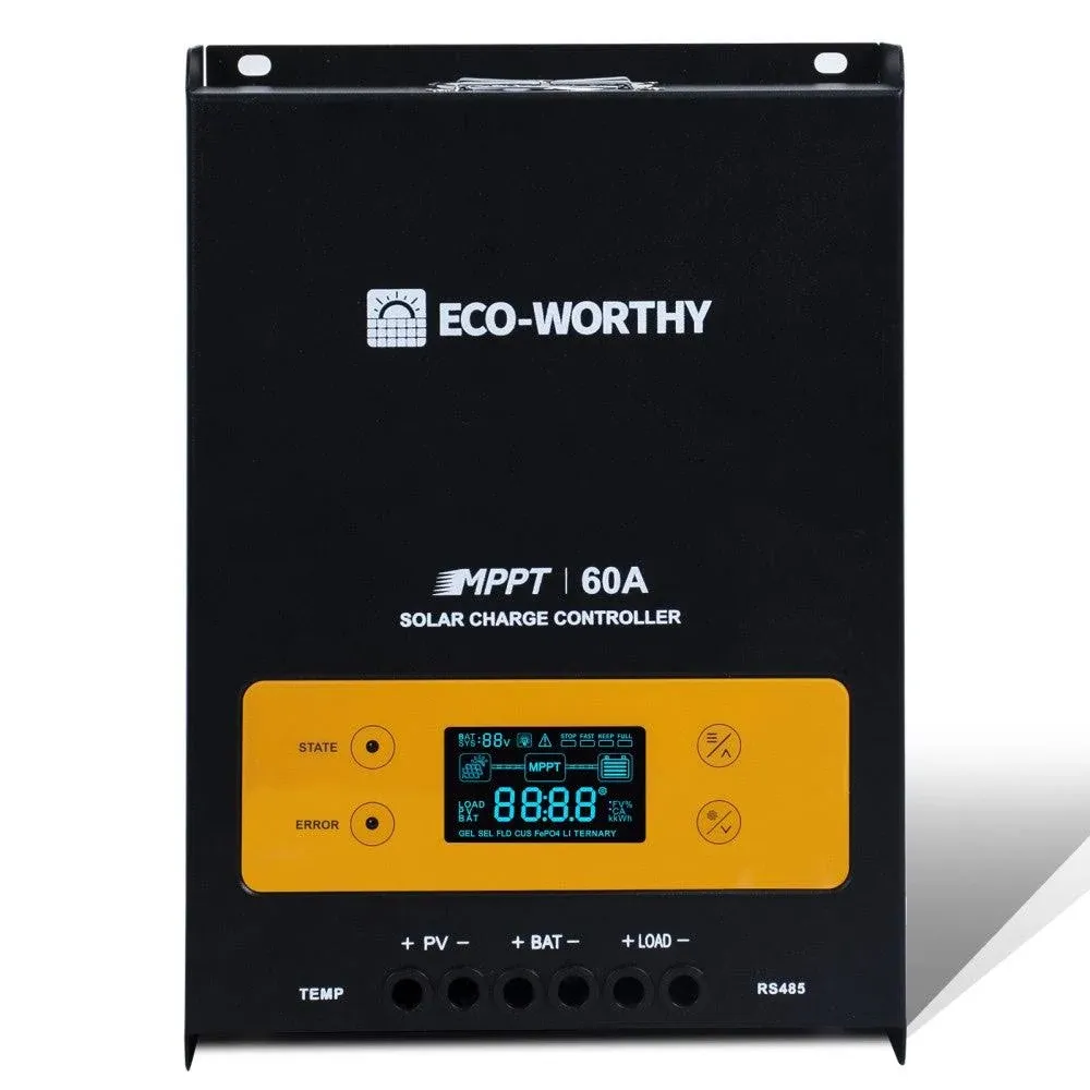 60A 12/24/36/48V MPPT OLED Display Solar Charge Controller Regulator | ECO-WORTHY