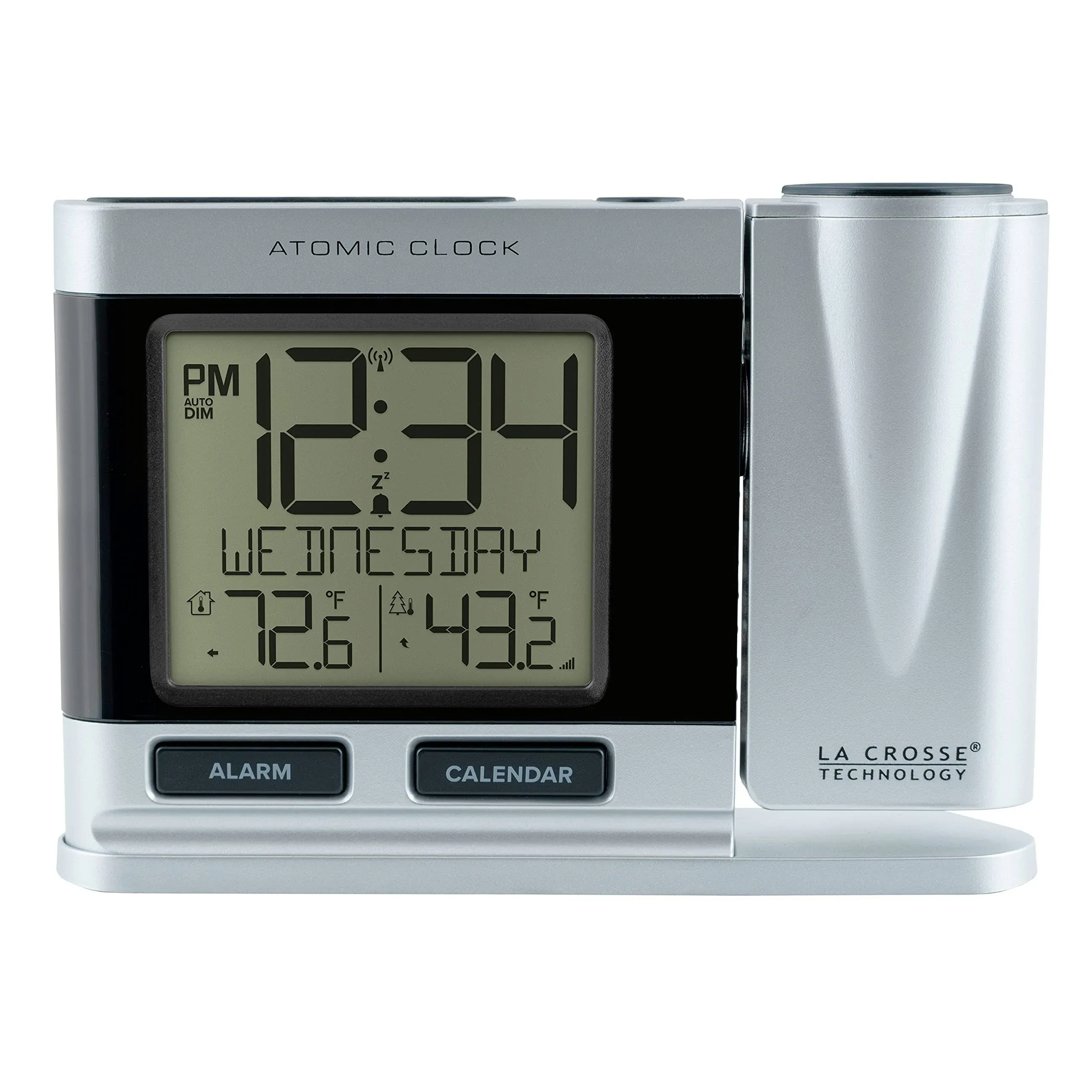 La Crosse Technology 616-12667-INT Silver Atomic Projection Alarm Clock with Temperature