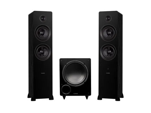 Fluance Ai81 Powered Floorstanding Tower Speakers and DB10 10" Low Frequency Ported Front Firing Powered Subwoofer with 15 Feet RCA Ultimate Performance Collection Subwoofer Cable (Black Ash)