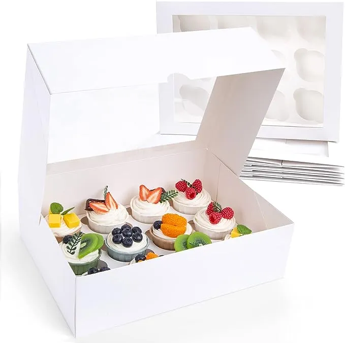 VGOODALL 6PCS White Cupcake Boxes, Container 12 Count with White-1 