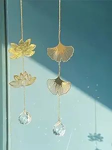 Crystal Suncatcher Hanging Decoration Lotus & Ginkgo Leaf Rainbow Charm Home Garden Room Window Spiritual Prisms Mother's Day Gift Boxed