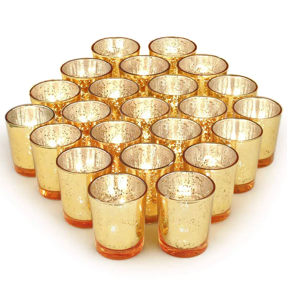 Volens Gold Party Decorations 72pcs, Mercury Glass Gold Votive Candle Holders Set for Wedding, Bridal and Baby Shower