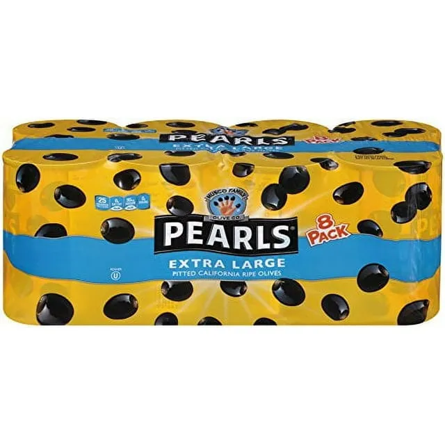 Pearls Ripe Pitted 8 Pack Extra-Large Black Olives, (8) 6-Ounce Cans