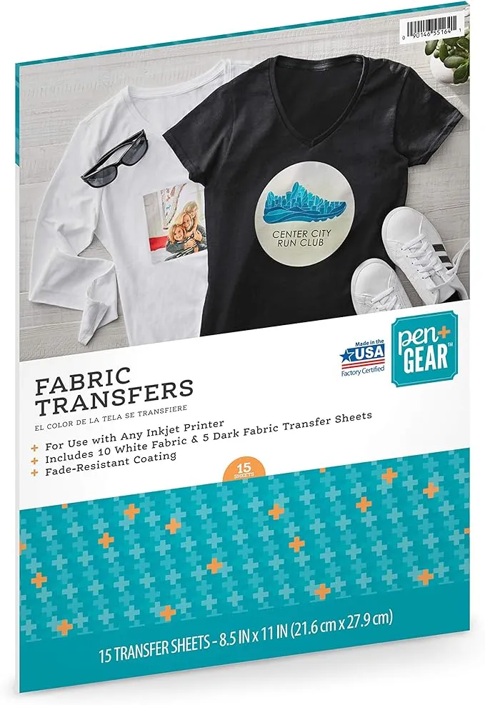 Pen+Gear Fabric Transfers Paper 8.5" x 11" 15-Sheets for Inkjet Printers