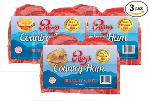 Rays Country Ham - 1.5 lb. / 3-8 oz. Packs - Biscuit Cuts - Blue Ridge Mountain Cured