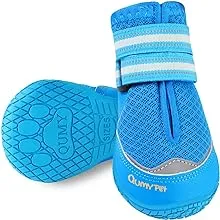 QUMY 2PCS Dog Shoes for Hot Pavement Boots for Dogs Summer Booties Heat Protection Mesh Breathable Nonslip with Reflective and Adjustable Straps Blue Size 7