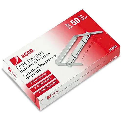 Acco Standard Two-Piece Paper File Fasteners, 2" Capacity, 50/Box