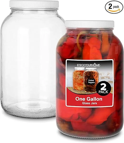 128 Oz Glass Jar with Plastic Airtight Lid (2 Pack) - 1 Gallon Glass Jar for Pic