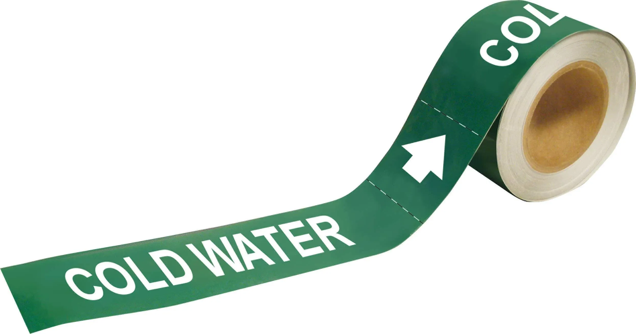 Brady 20412 Economy Pipe Markers-To-Go, B-736, 1" Height X 8" Width, White On Green Self-Sticking - Plastic Film, Legend "Cold Water"