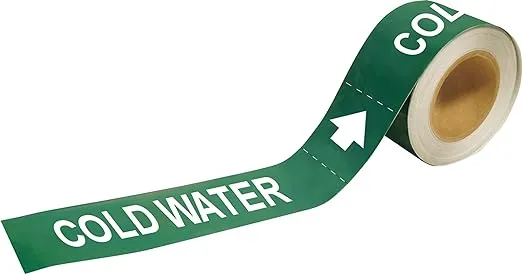 Brady 20412 Economy Pipe Markers-To-Go, B-736, 1" Height X 8" Width, White On Green Self-Sticking - Plastic Film, Legend "Cold Water"