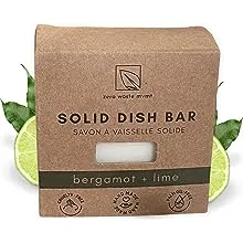 Zero Waste MVMT Solid Dish Soap Bar | Bergamot + Lime | Natural, Zero Waste Soap | Plastic-Free Dish Block | USDA Certified Organic & VegeCert Vegan-Friendly Dish Soap