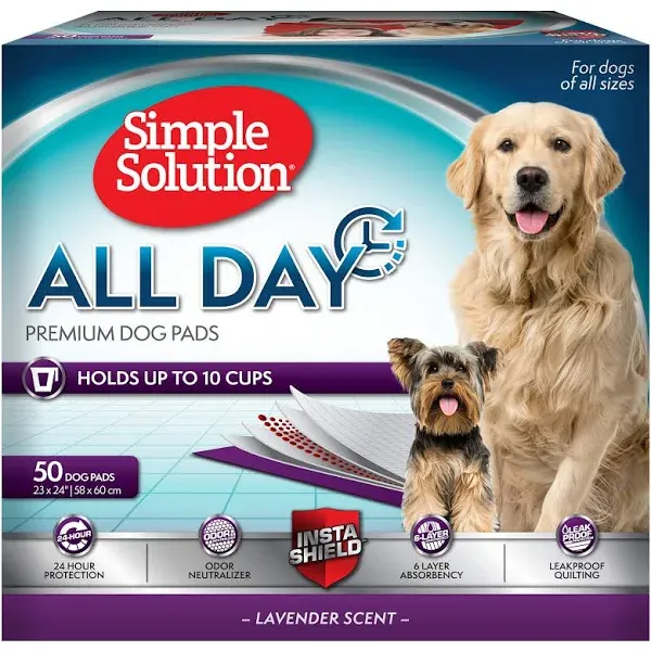 Simple Solution 6-Layer All Day Premium Dog Pads, 23 x 24, Lavender Scent, 50 pads