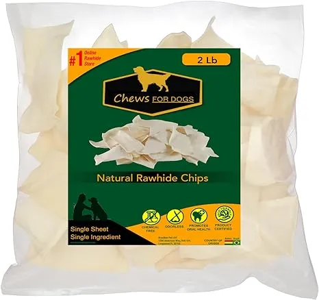 Golden Chews Natural Rawhide Chips – Premium Long-Lasting Dog Treats with Thick Cut Beef Hides (2 Pounds)