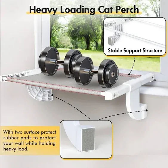 Window Sill Mount Cat Perch for Indoor Cats, One-Step Sliding Clamping Slot Adju