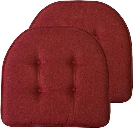 Sweet Home Collection Chair Cushion Memory Foam Pads Tufted Slip Non Skid Rubber Back U-Shaped 17" x 16" Seat Cover, 2 Count (Pack of 1), Wine