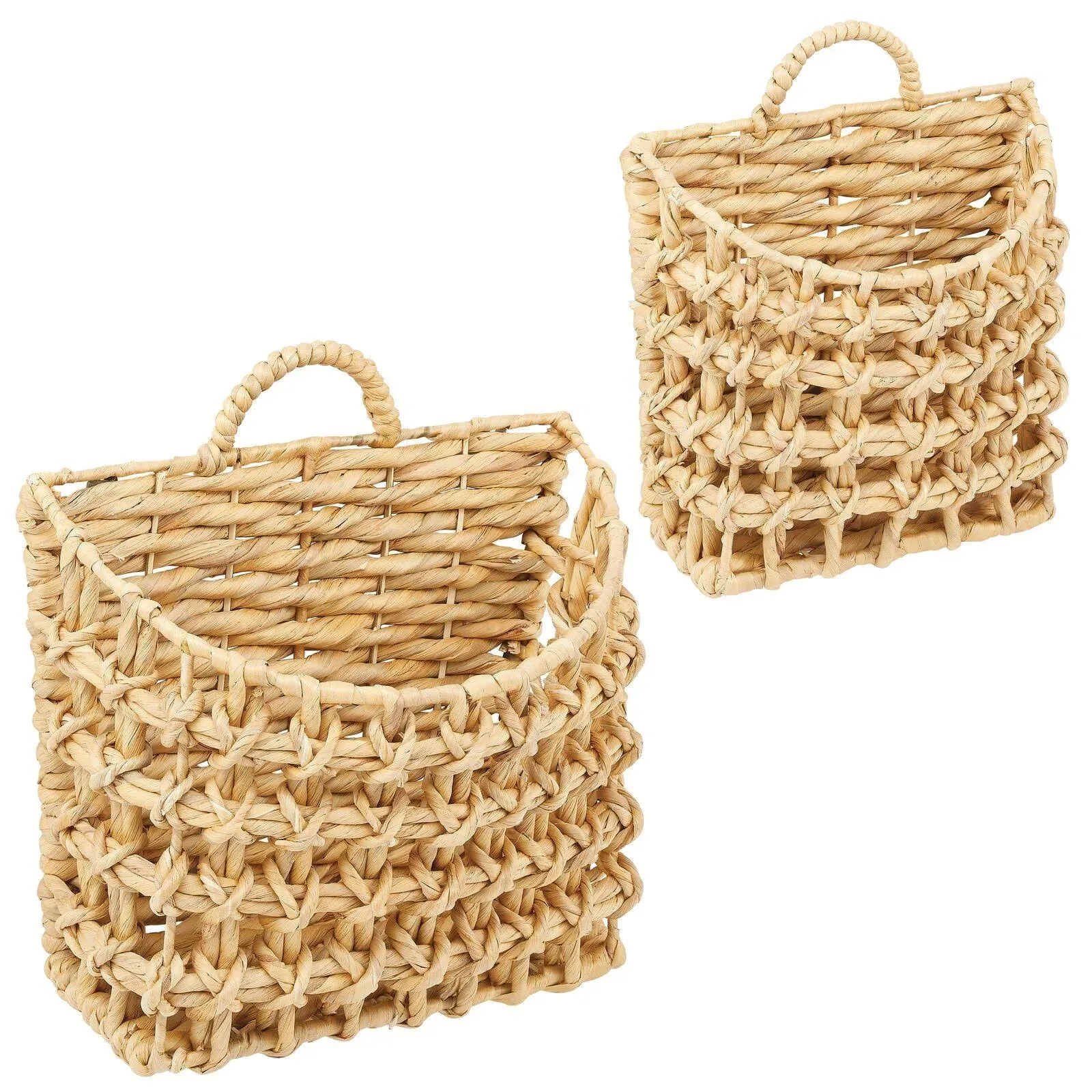 mDesign Woven Water Hyacinth Hanging Wall Storage Basket - Set of 2