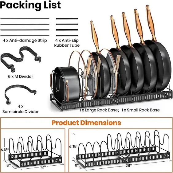 MUDEELA Pots and Pans Organizer : Rack for under Cabinet, Expandable Black 