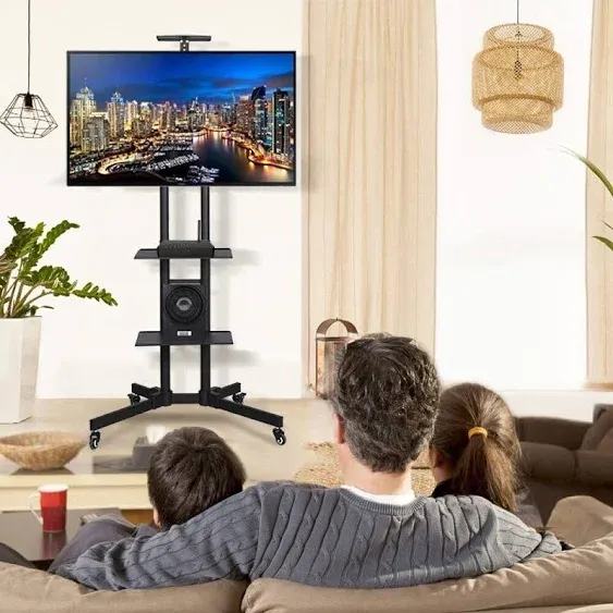 Yaheetech Height Adjustable Rolling Tv Stand Tv Cart For 32''-75'' Tvs